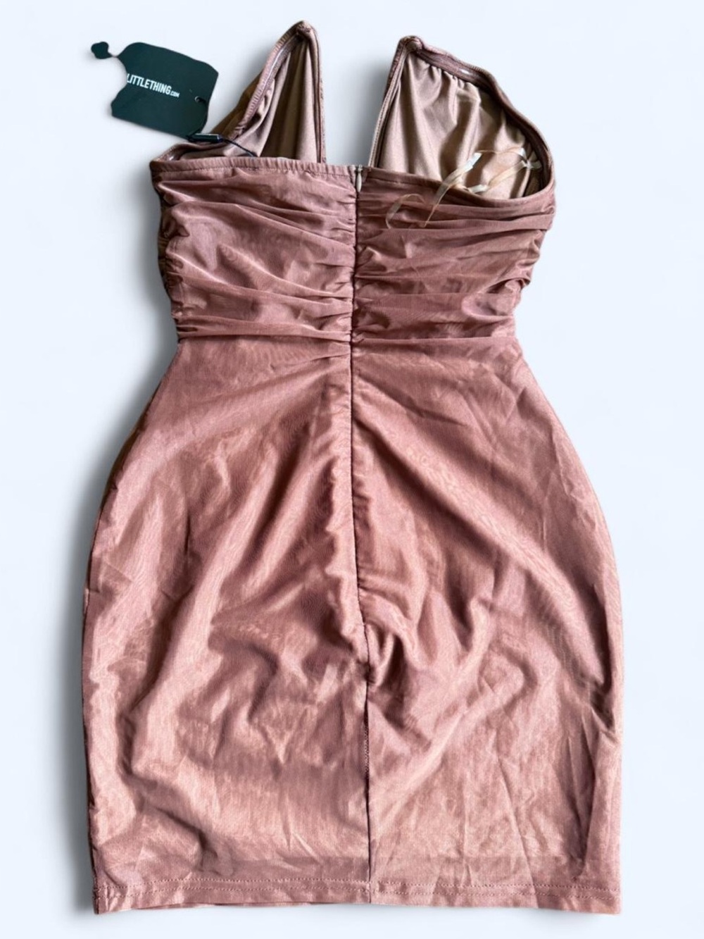 PrettyLittleThing Dusty Rose Strapless Ruched Bodycon Dress